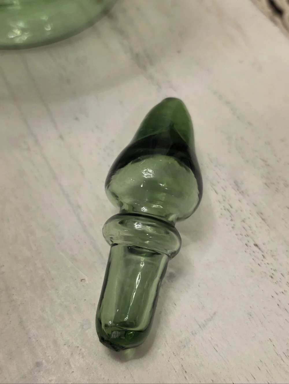 Vtg Italian Green Glass Wine Decanter Ice Chamber Chiller Spout MCM Stopper 14”
